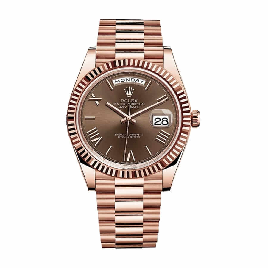 Rolex Day-Date 228235 Super Clone : 40mm Everose Gold Chocolate Roman Dial with Caliber 3255