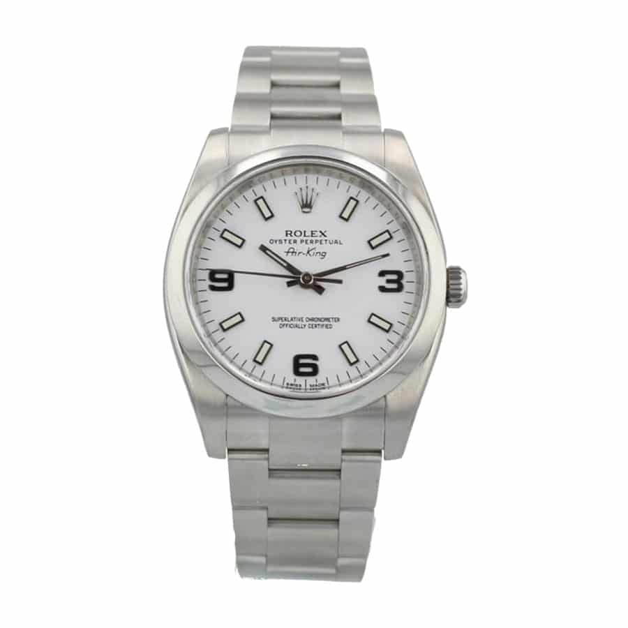 Rolex Air-King 114200 Super Clone : 34mm Stainless Steel White Dial Smooth Bezel