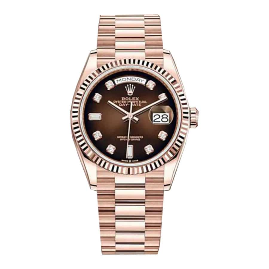 Rolex Day-Date 128235-0037 Super Clone : 36mm Everose Gold Brown Ombré Diamond Dial with Caliber 3255