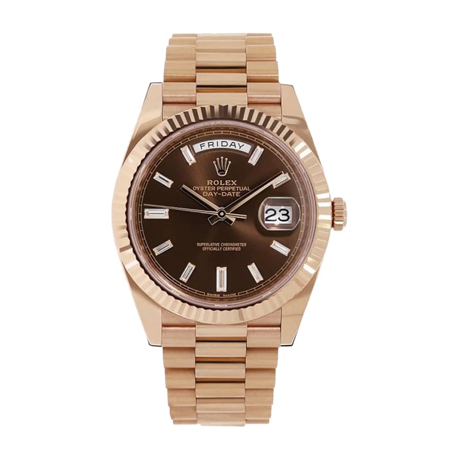 Rolex Day-Date 228235 Super Clone : 40mm Everose Gold Chocolate Diamond Dial with Caliber 3255