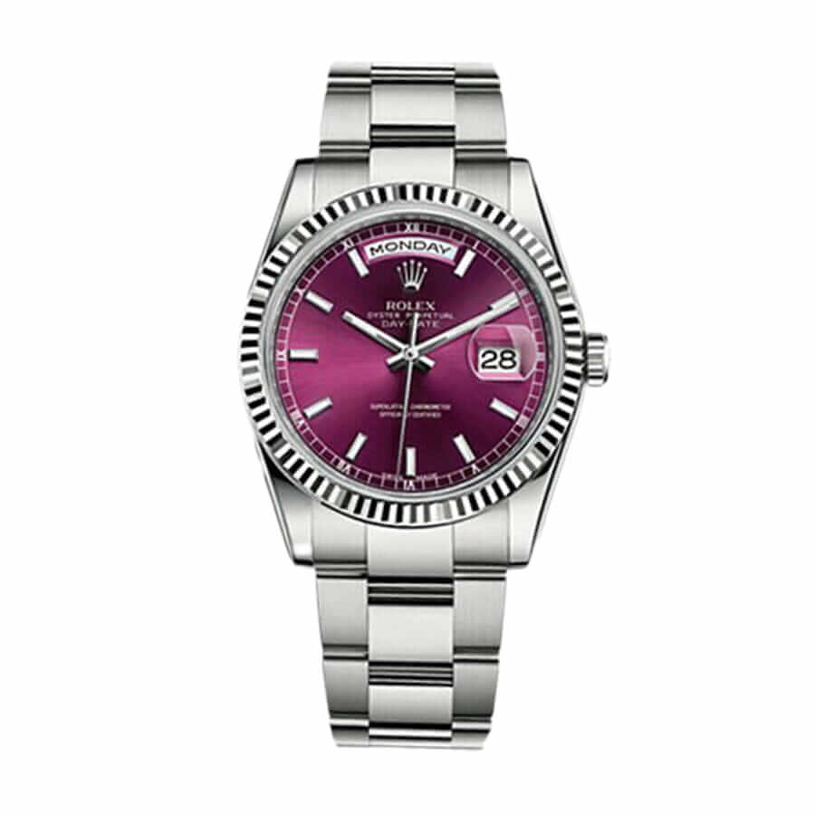 Rolex Day-Date 36 White Gold 118239-0304 Super Clone: 36mm Cherry Dial President with Caliber 3155 and Fluted Bezel
