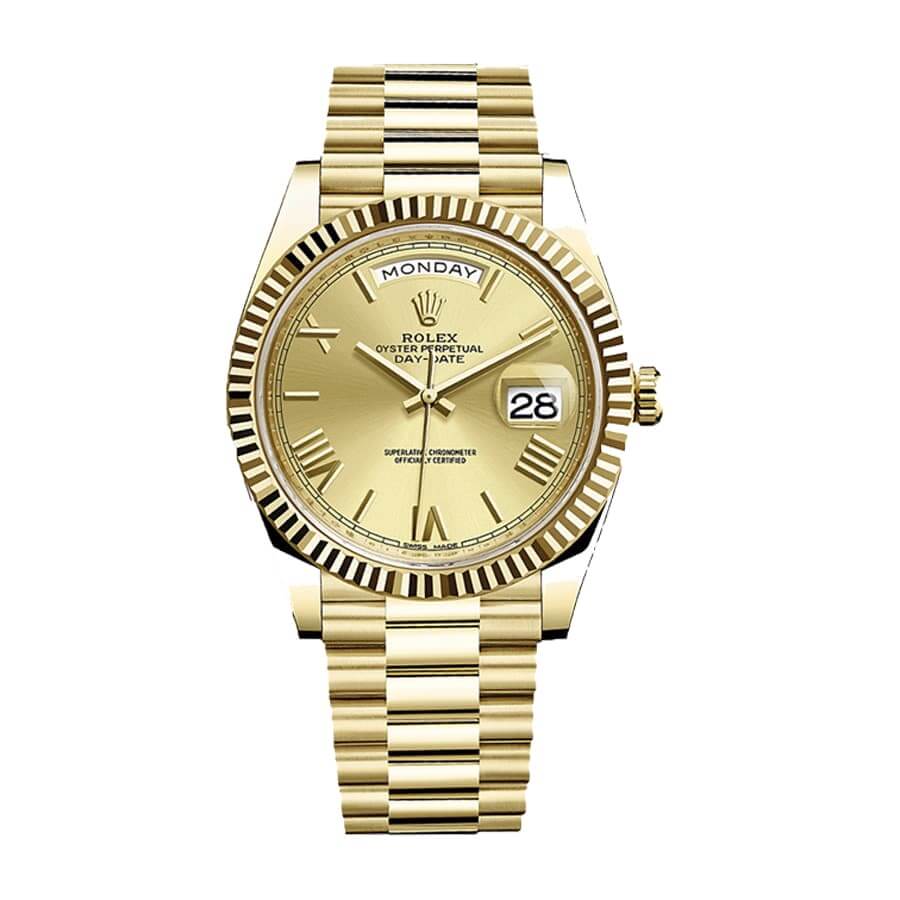 Rolex Day-Date 40 228238 Super Clone : 40mm Yellow Gold Fluted Bezel Champagne Dial