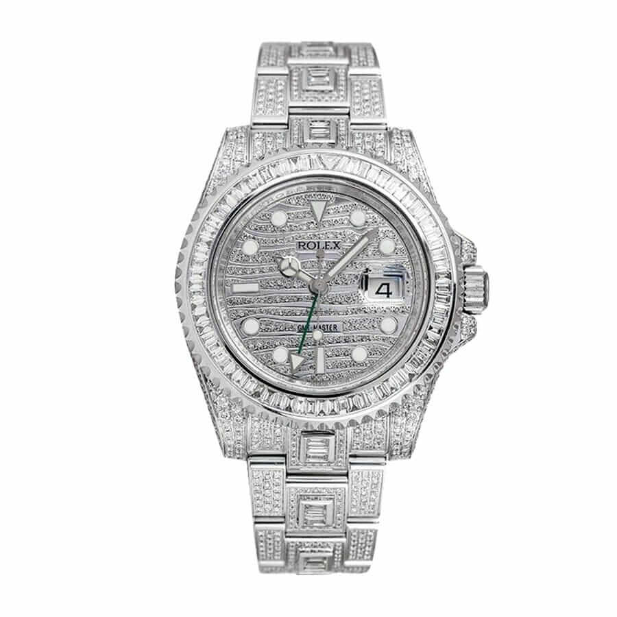 Rolex GMT-Master II 116769TBR Super Clone: White Gold Full Diamond 40mm Pavé Dial