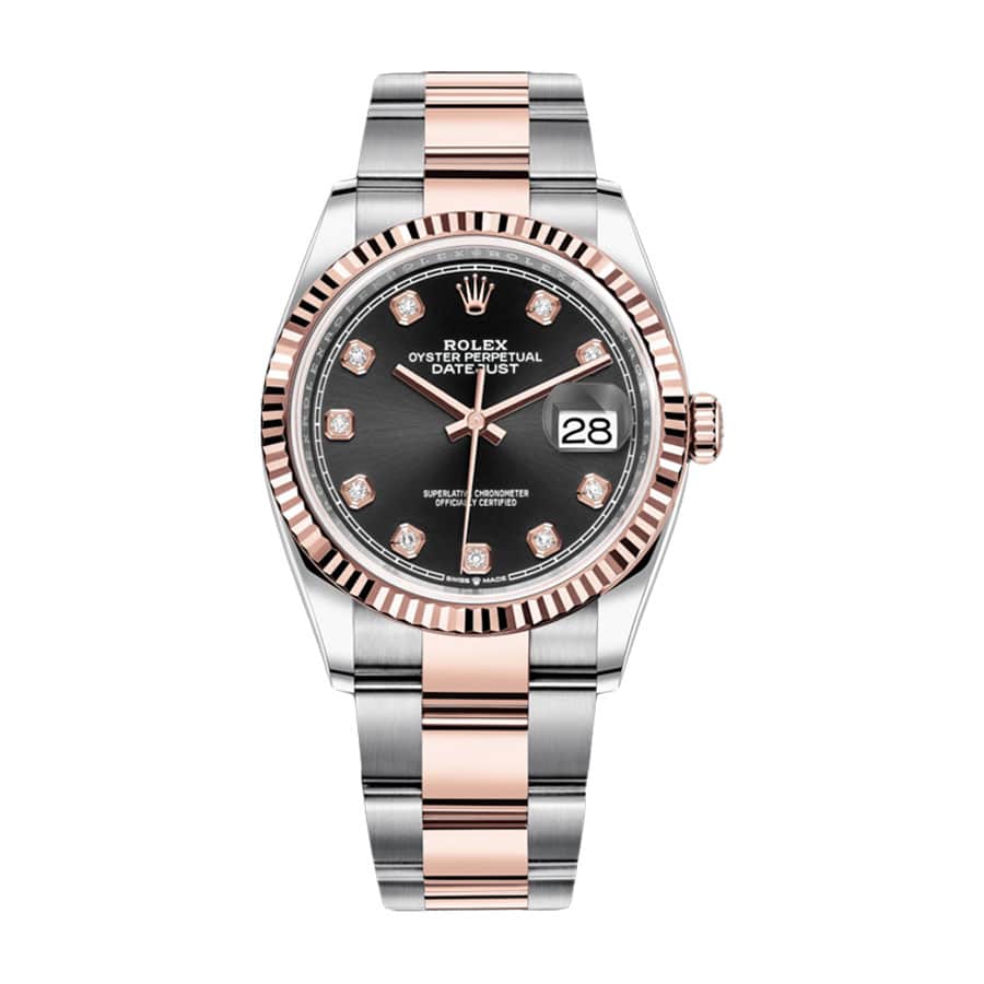 Rolex Datejust 126231 Super Clone Everose Rolesor Black Diamond Dial 36mm