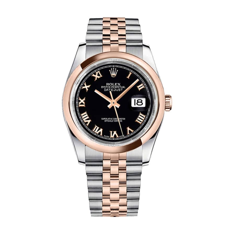 Rolex Datejust 116201 Super Clone :  Two-Tone Everose Roman Black Dial 36mm | Super Clone Watches