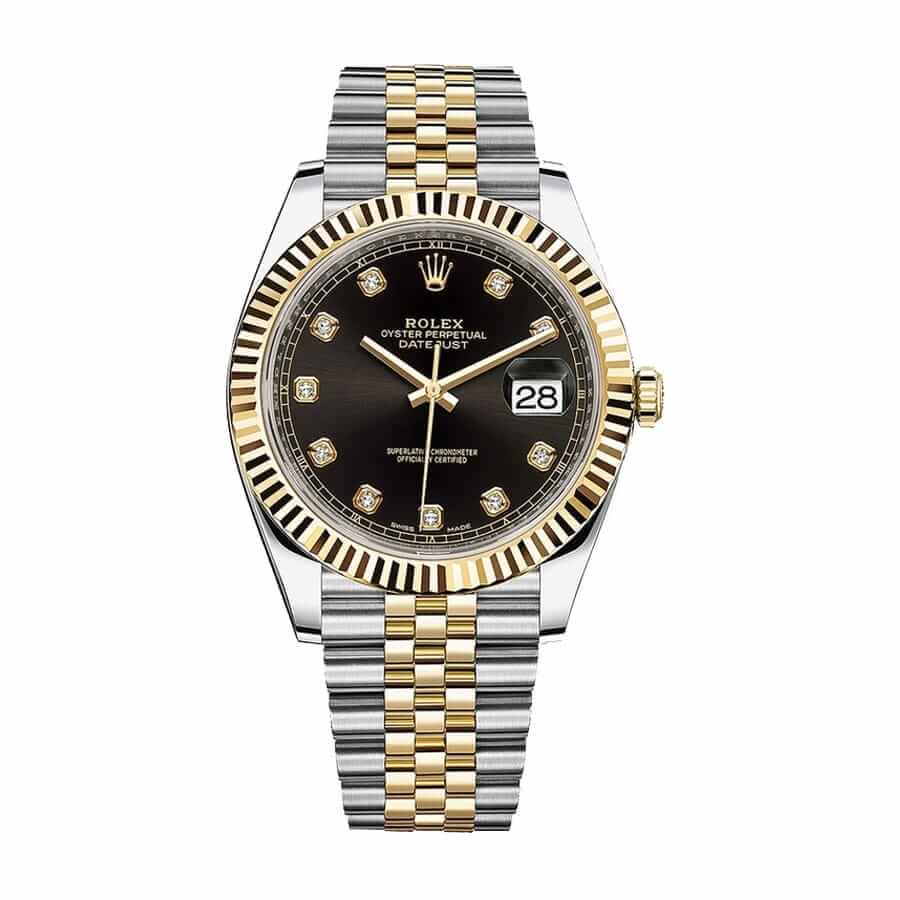 Rolex Datejust 41 126333 Super Clone : Two-Tone Steel Gold Black Diamond Dial Jubilee