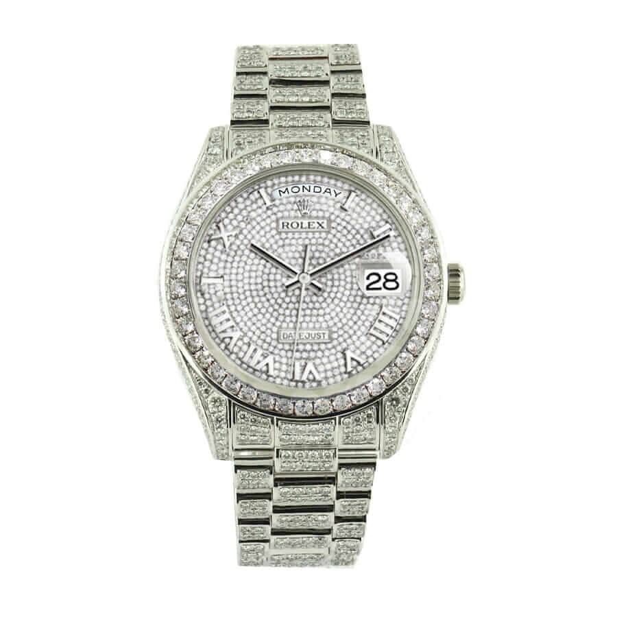 Rolex Datejust II 116300 Super Clone : Iced Out Baguette Diamond White Gold Tone 41mm