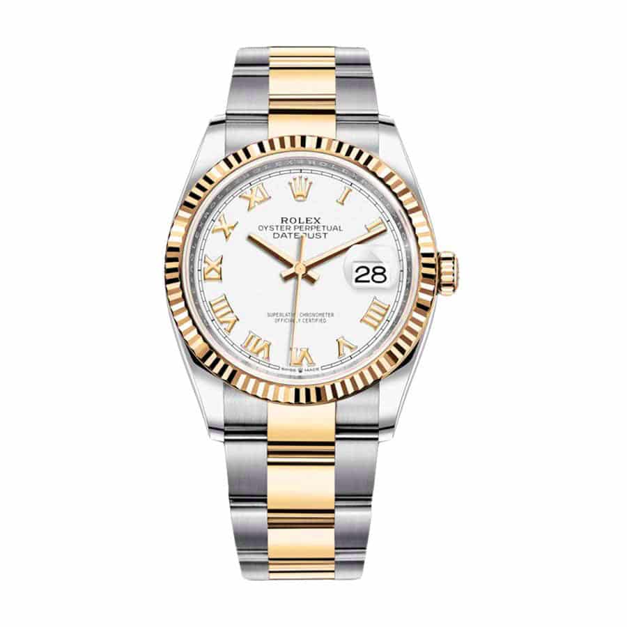Rolex Datejust 36 126234 Super Clone : Steel Fluted Bezel White Roman Dial