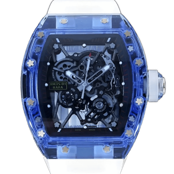 Richard Mille RM 35-01 Super Clone Rafael Nadal Blue NTPT Carbon with White Rubber Strap